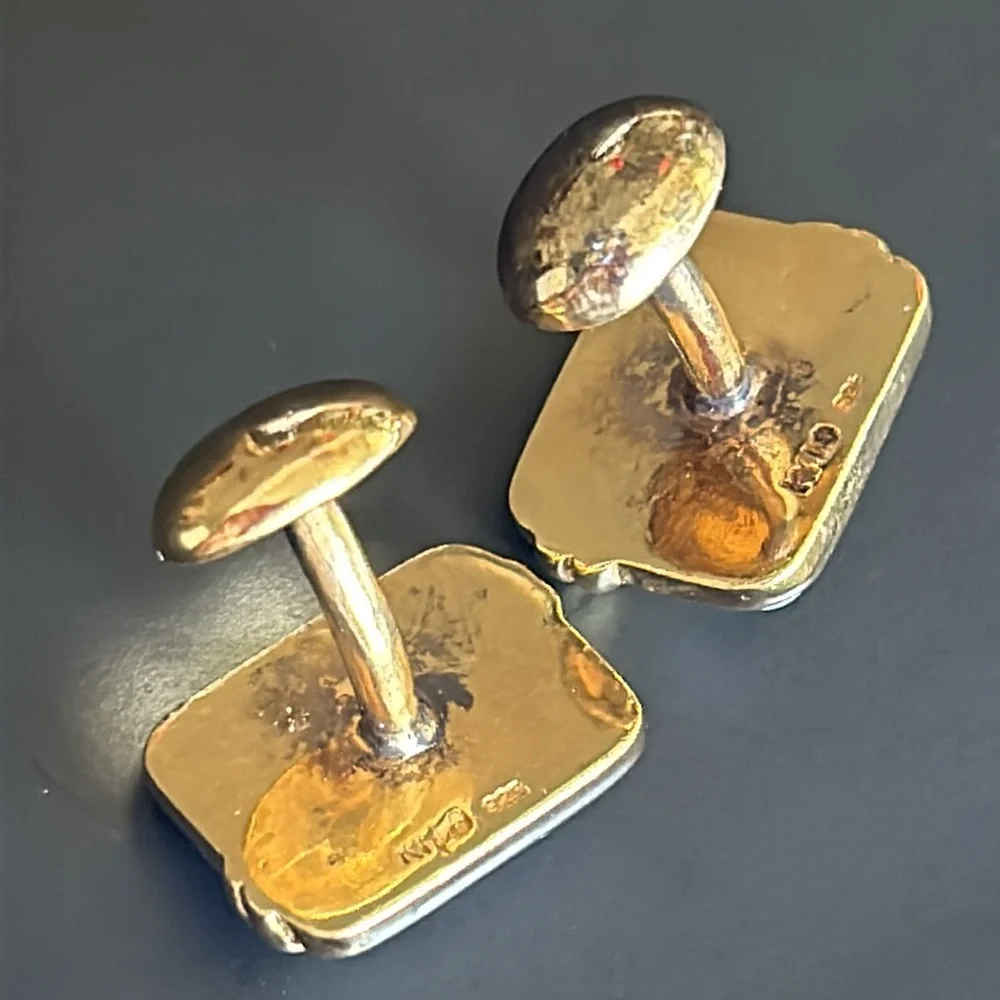 Vintage Kylo Sterling Silver Gold plated Garnet MOP Cufflinks